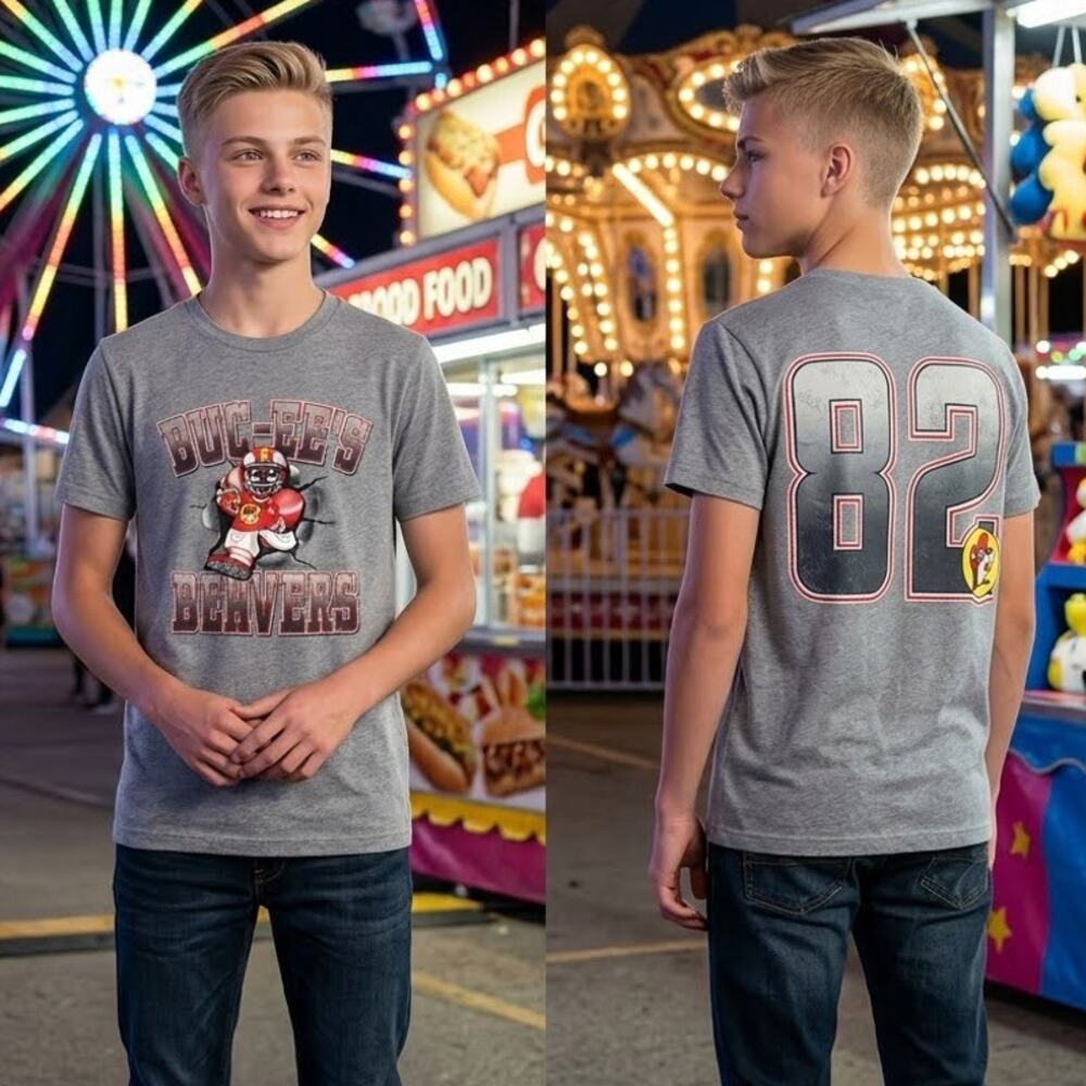 Bucees Beavers 82 Shirt Youth M Medium Gray Short Sleeve Graphic Tee Beaver